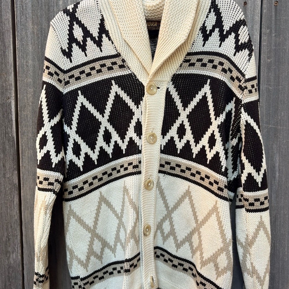 Vintage Dude sweater 100% virgin wool Men's Black Brown Cream Sweater Halloween